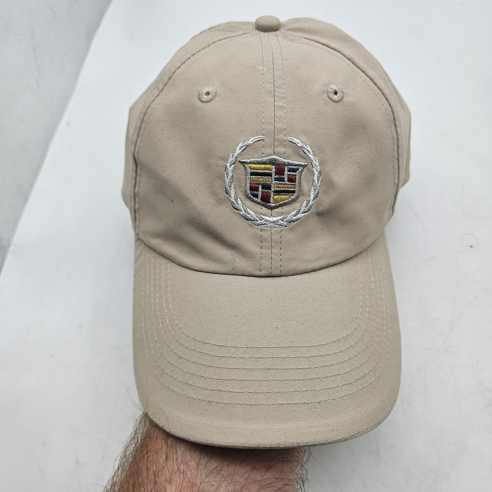 Cadillac Hat Cap Strap Back Mens One Size Beige Crest Logo Car Embroidered